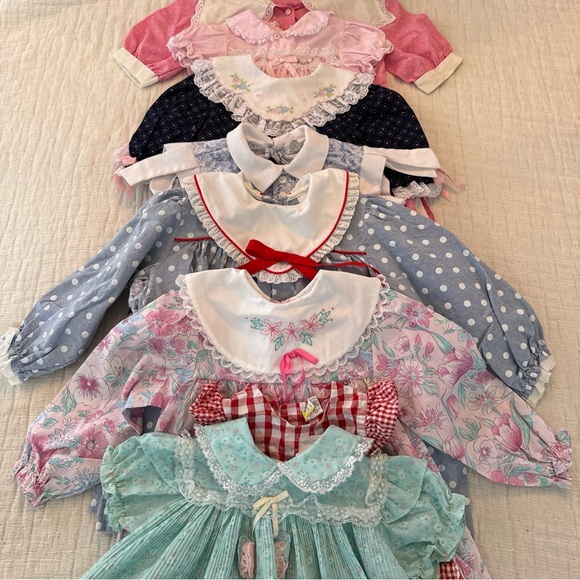 Vintage Lot Of 8 Baby Girl Dresses Embroidered, Lace, Gingham, Frilly- Mix Size - Picture 1 of 13